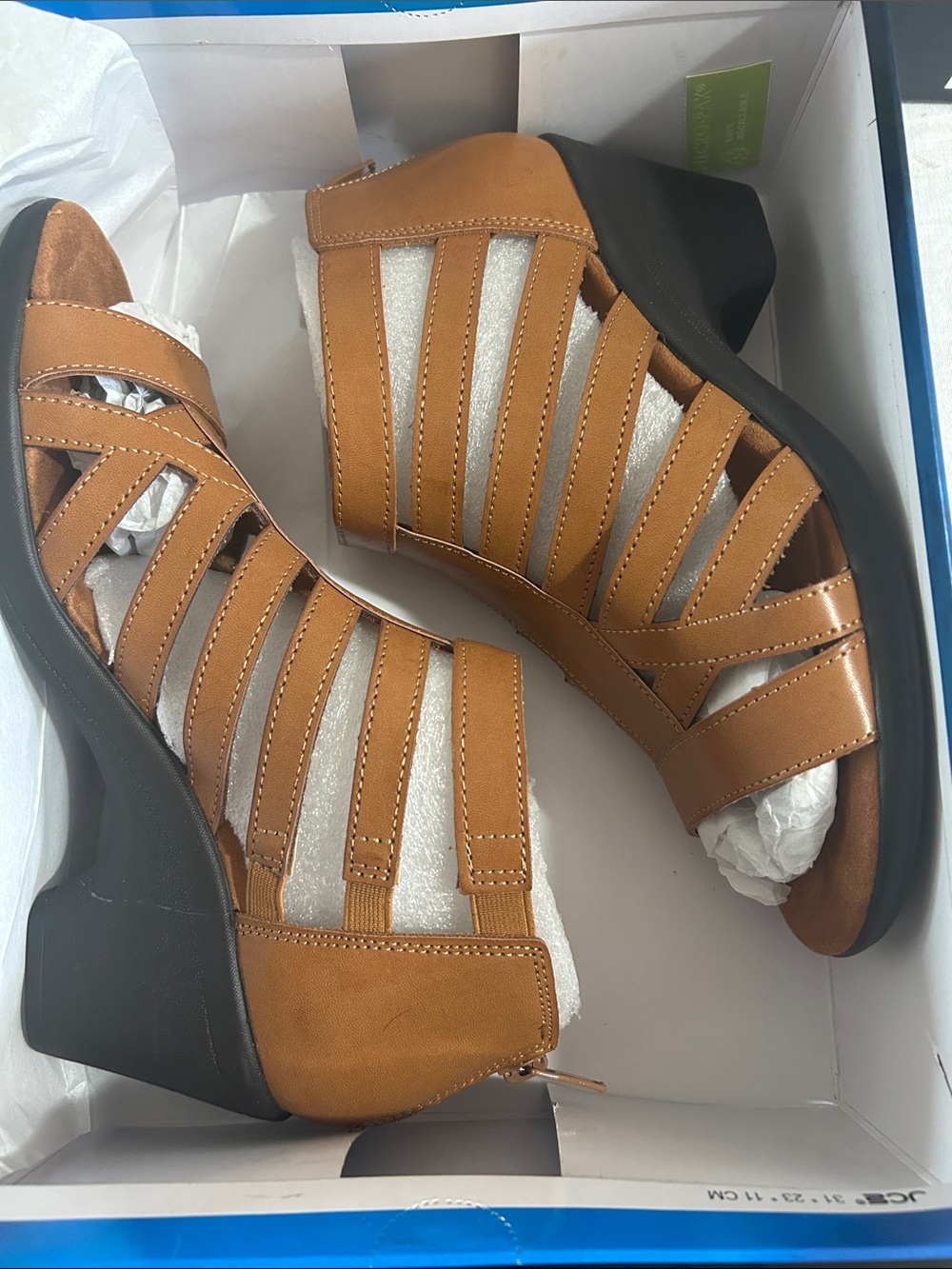 easy street Tan Strappy Wedge Sandals